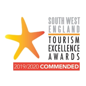 Logo for the South west england tourism excellence awards 2019/2020 featuring a large yellow star with the event name and year written in black and red text.
