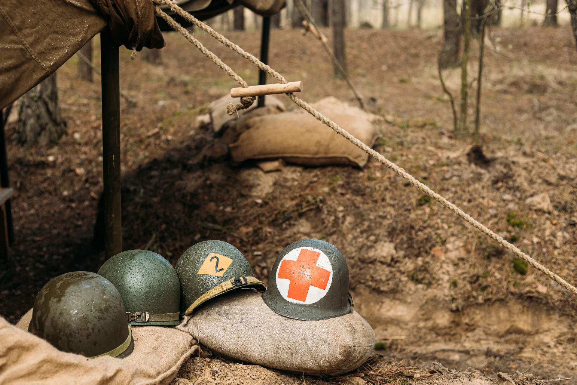 Metal helmets of united states army infantry